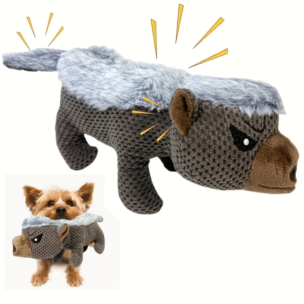 Squeaky Badger Dog Toy - Tough Plush Chew Toys with Animal Sounds, Long-Lasting Durable Stuffed Animal for Aggressive Chewers, Puppy Enrichment