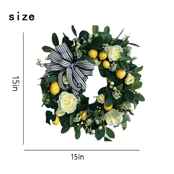 Lemon Wreath for Front Door, Artificial Faux Lemon & floral Summer Wreath, Spring Summer Porch Decor, Farmhouse Home Wedding Decorations