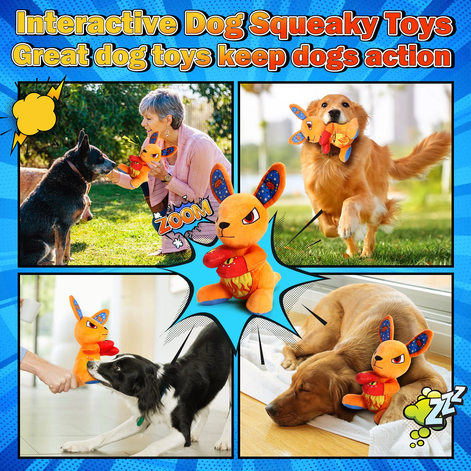 Boxing Kangaroo Dog Toy with Punching Mitts - Plush Squeaky Interactive Toy for Medium Large Dogs, Funny Boxing Partner for Play & Tug of War
