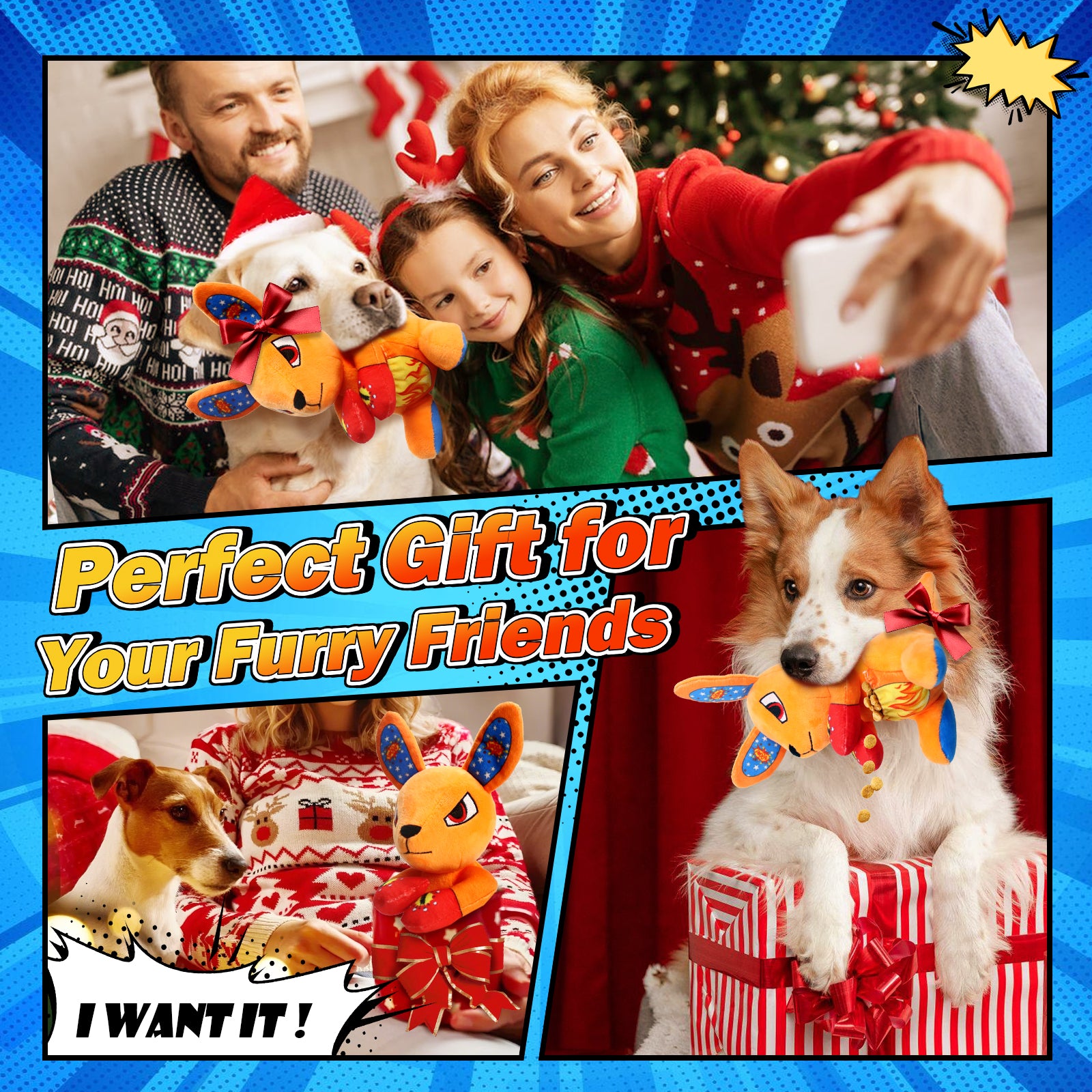 Boxing Kangaroo Dog Toy with Punching Mitts - Plush Squeaky Interactive Toy for Medium Large Dogs, Funny Boxing Partner for Play & Tug of War