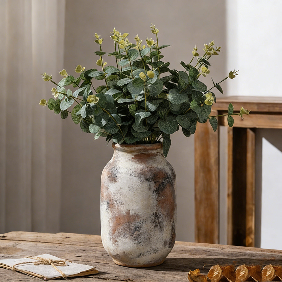 Wabi Sabi Ceramic Vase, Distressed Pottery Centerpiece for Living Room & Entryway - Handmade Home Decor with Faux/Dried Flowers, Earth Tone