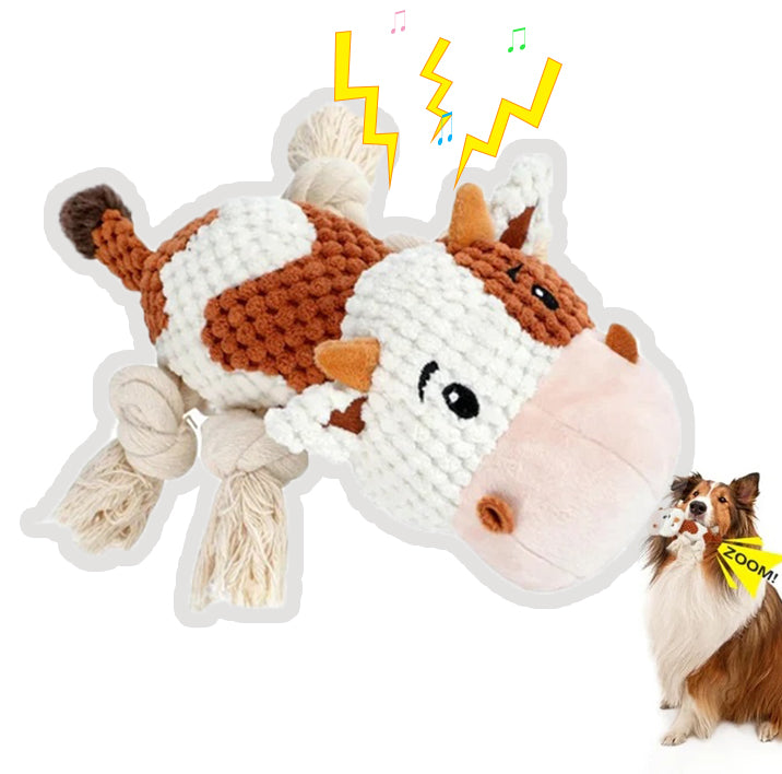 Cow Dog Toy with Rope Legs and Squeaker - Durable Plush & Rope Mix for Interactive Play, Tug of War and Chewing Fun for Medium Large Breeds