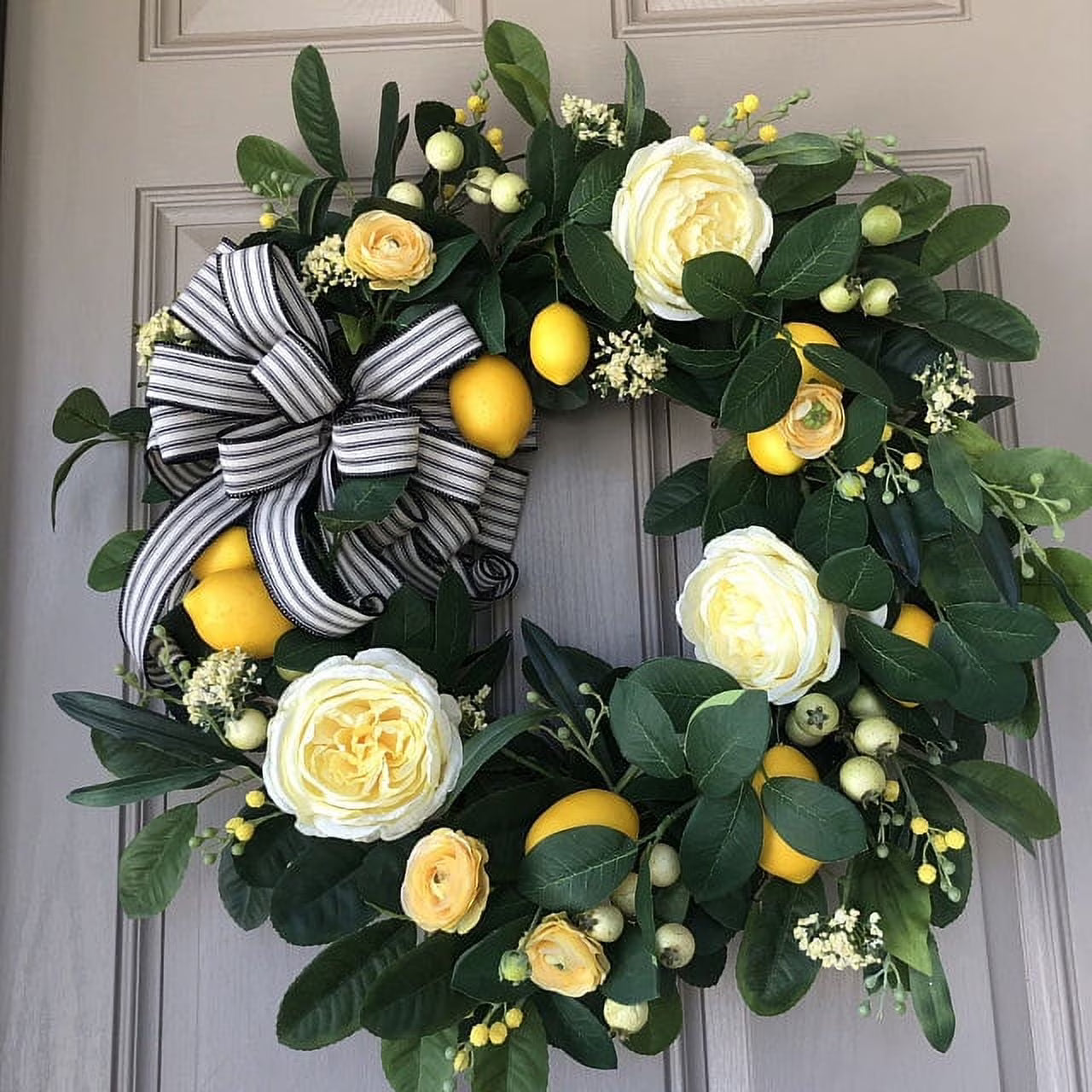 Lemon Wreath for Front Door, Artificial Faux Lemon & floral Summer Wreath, Spring Summer Porch Decor, Farmhouse Home Wedding Decorations