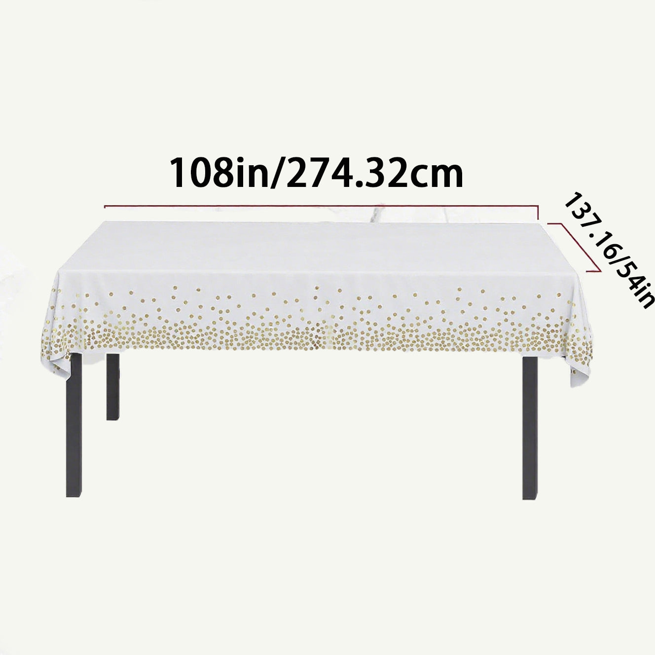2 Pack Disposable Plastic Tablecloth, Gold Stamping Dot Rectangular Table Cloth, suitable for Indoor or Outdoor Tables Party Decorations, Birthdays, Weddings, Size (54" x 108"), White.