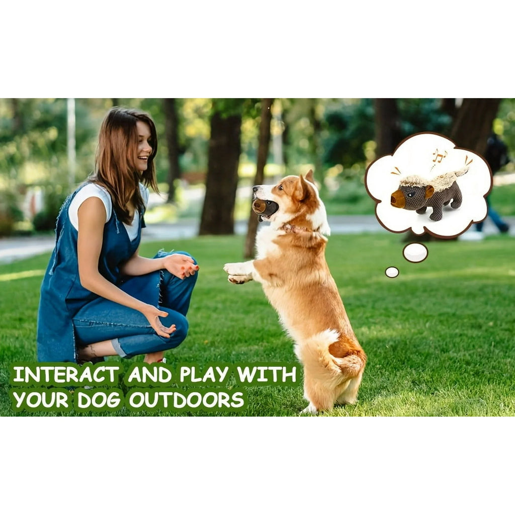 Squeaky Badger Dog Toy - Tough Plush Chew Toys with Animal Sounds, Long-Lasting Durable Stuffed Animal for Aggressive Chewers, Puppy Enrichment