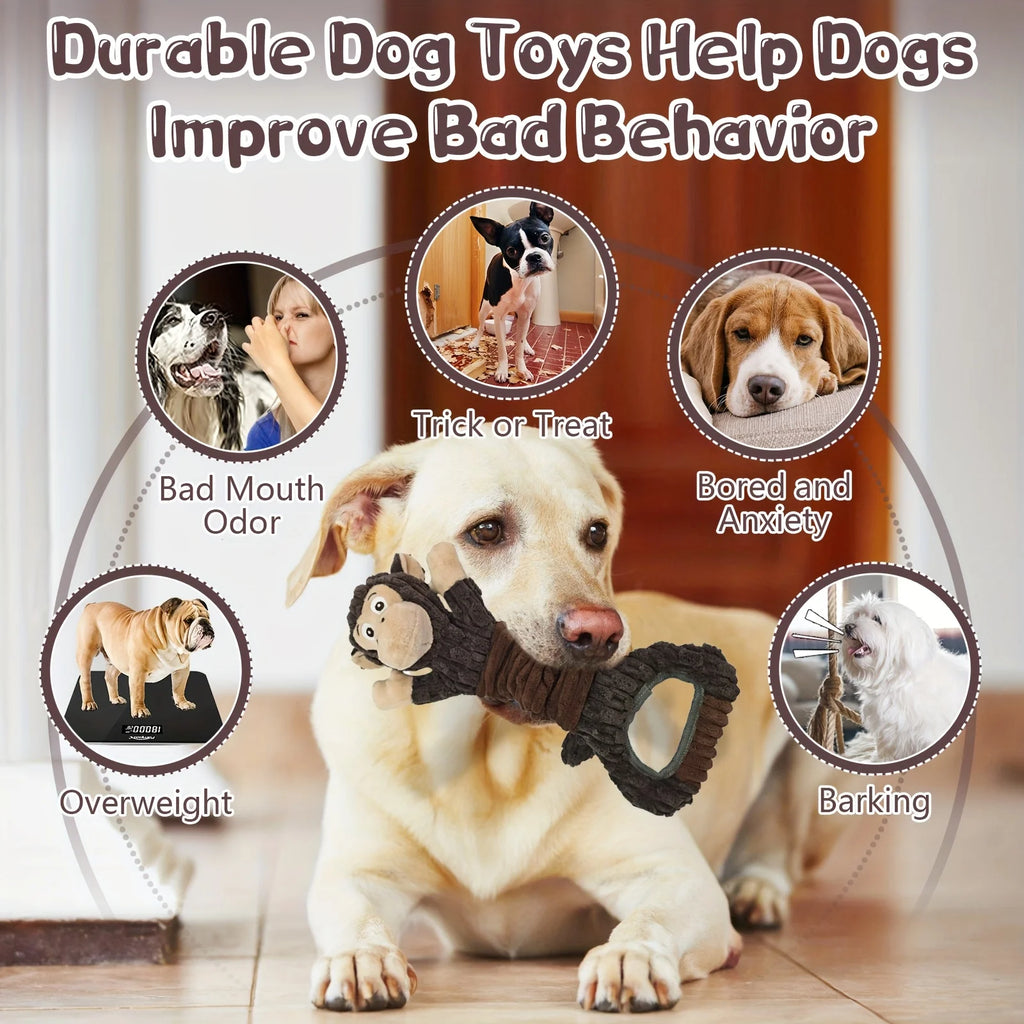 Monkey Dog Toy for Aggressive Chewers, Durable Tug & Chew Toy with Rope Arms - Tough Plush Animal for Large Breed Dogs, No Stuffing