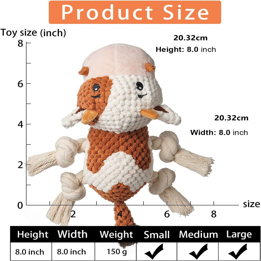 Cow Dog Toy with Rope Legs and Squeaker - Durable Plush & Rope Mix for Interactive Play, Tug of War and Chewing Fun for Medium Large Breeds