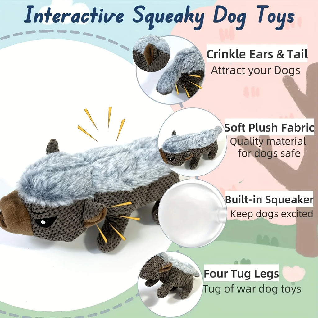 Squeaky Badger Dog Toy - Tough Plush Chew Toys with Animal Sounds, Long-Lasting Durable Stuffed Animal for Aggressive Chewers, Puppy Enrichment
