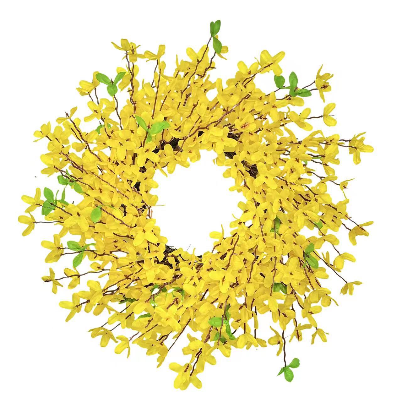 Summer Front Door Wreath 18 Inch Yellow Forsythia Spring Door Wreath, Farmhouse Summer Door Wreath on Grapevines for Christmas Celebration Wall Window Decoration Hanging