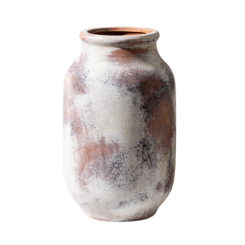 Wabi Sabi Ceramic Vase, Distressed Pottery Centerpiece for Living Room & Entryway - Handmade Home Decor with Faux/Dried Flowers, Earth Tone