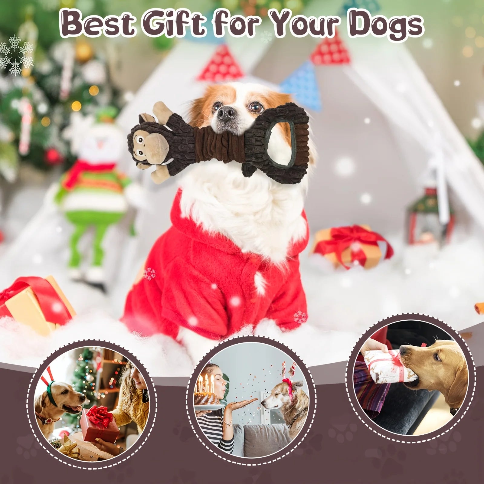 Monkey Dog Toy for Aggressive Chewers, Durable Tug & Chew Toy with Rope Arms - Tough Plush Animal for Large Breed Dogs, No Stuffing