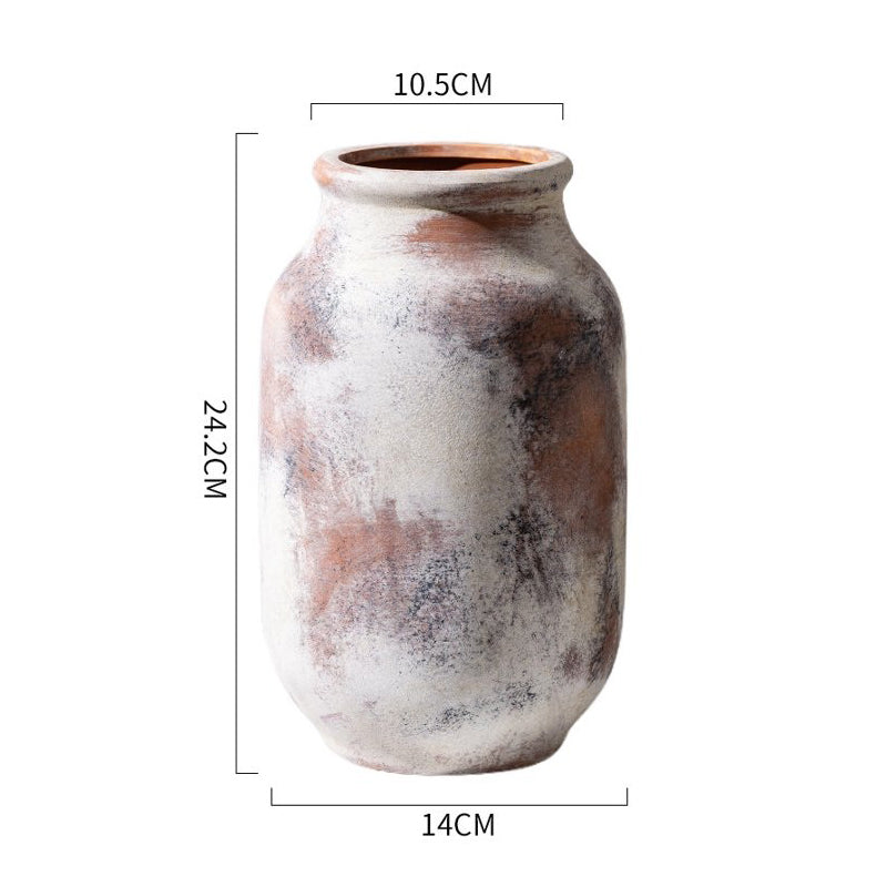 Wabi Sabi Ceramic Vase, Distressed Pottery Centerpiece for Living Room & Entryway - Handmade Home Decor with Faux/Dried Flowers, Earth Tone