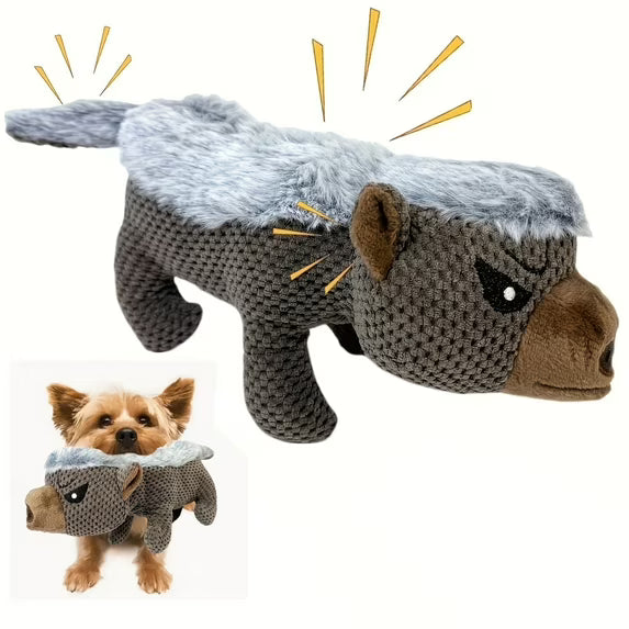 Squeaky Badger Dog Toy - Tough Plush Chew Toys with Animal Sounds, Long-Lasting Durable Stuffed Animal for Aggressive Chewers, Puppy Enrichment