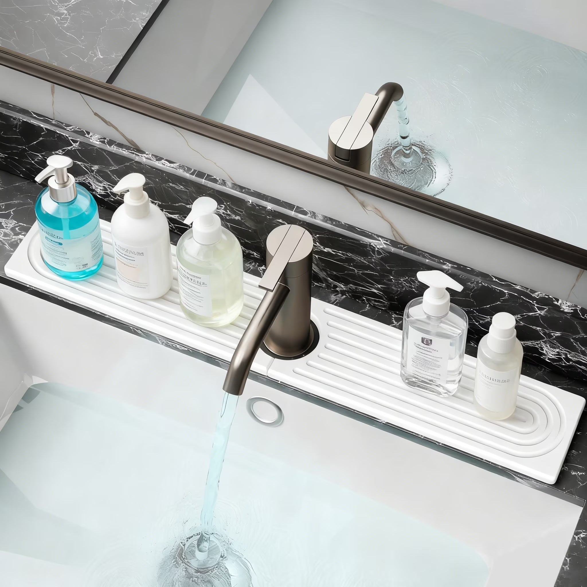 Kitchen Sink Mat, White Diatomite Sink Tray with Drain Hole - Super Absorbent Drying Mat Prevents Water Stains & Mold, Non-Slip Faucet Splash Guard