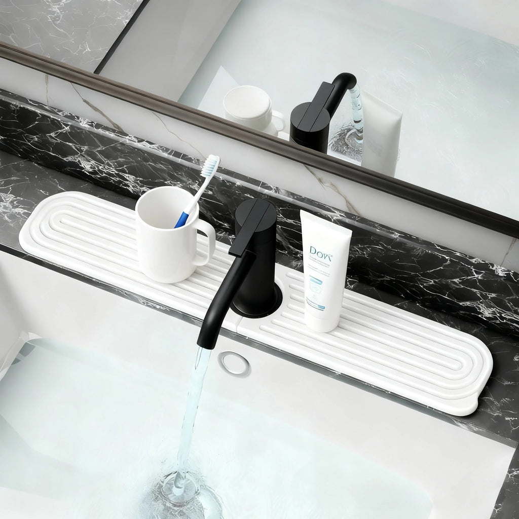 Kitchen Sink Mat, White Diatomite Sink Tray with Drain Hole - Super Absorbent Drying Mat Prevents Water Stains & Mold, Non-Slip Faucet Splash Guard