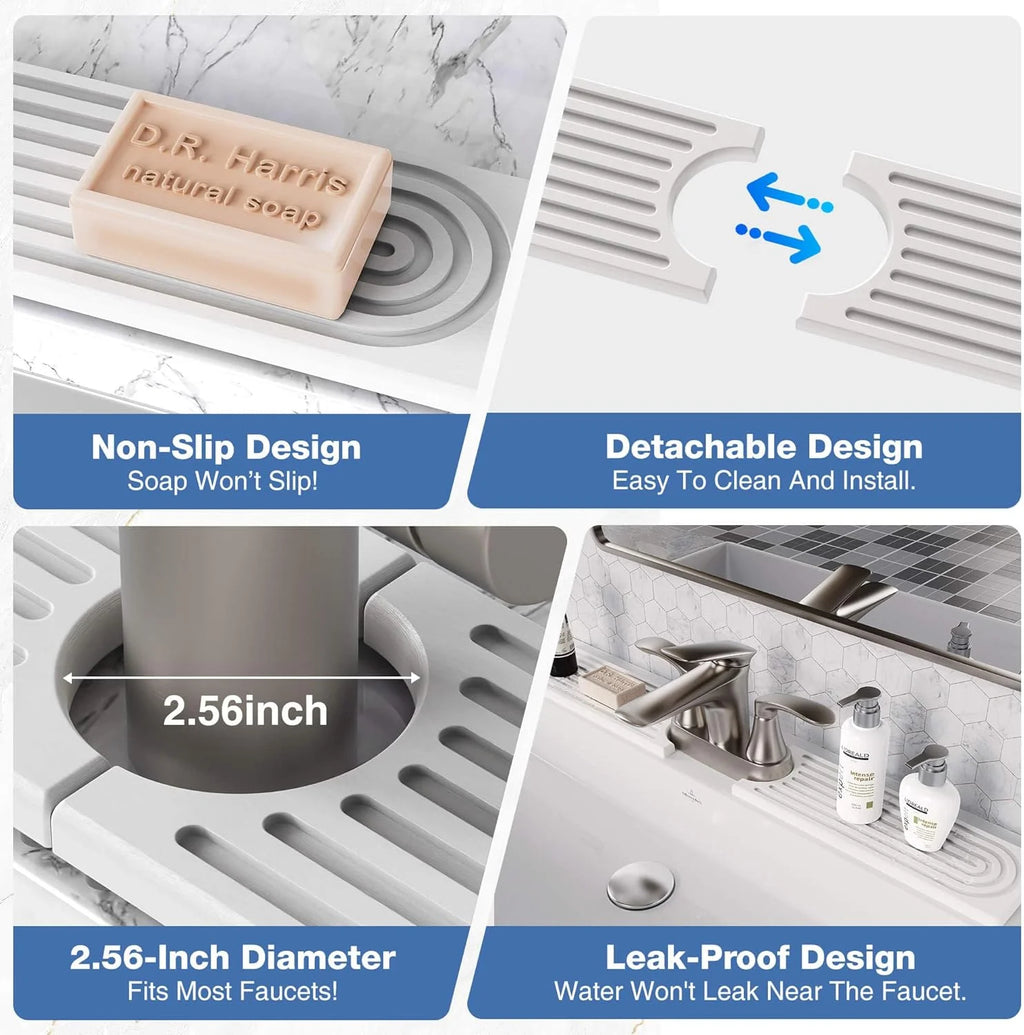 Kitchen Sink Mat, White Diatomite Sink Tray with Drain Hole - Super Absorbent Drying Mat Prevents Water Stains & Mold, Non-Slip Faucet Splash Guard