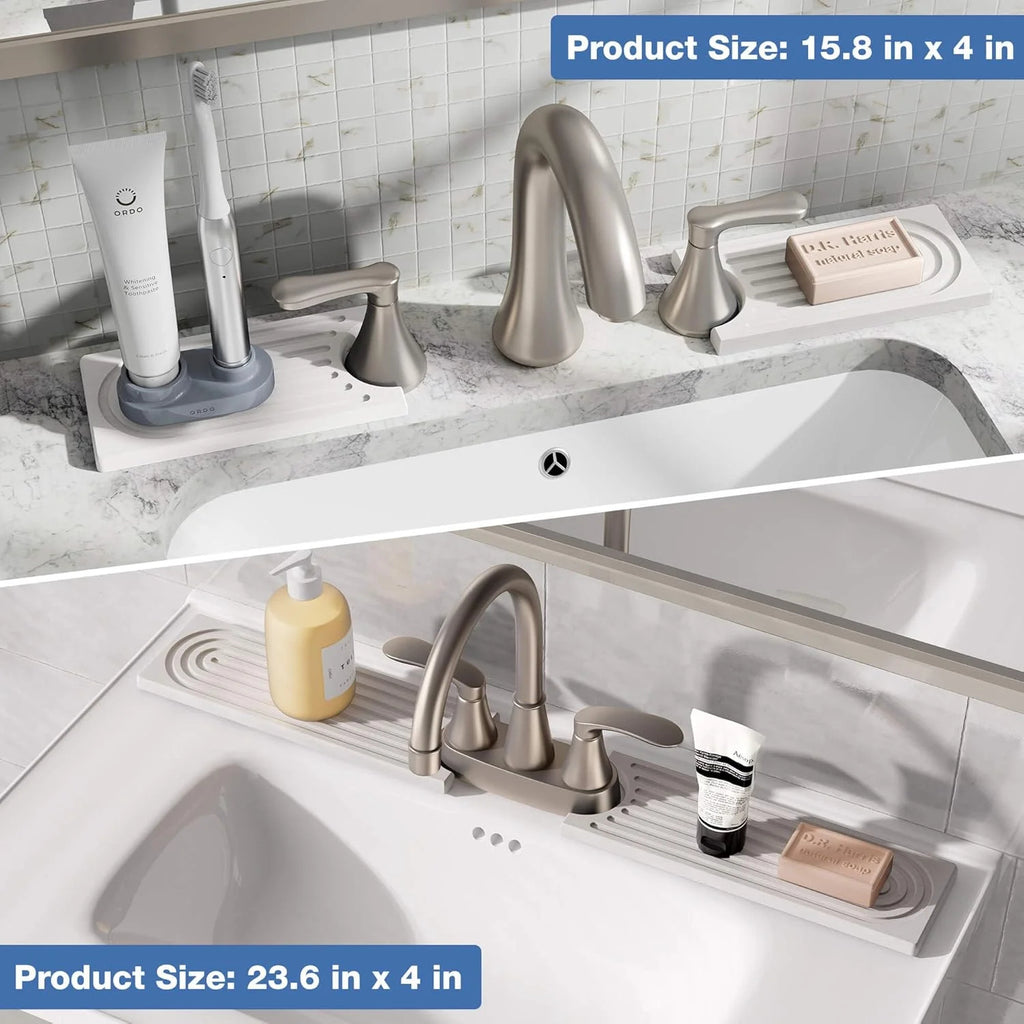 Kitchen Sink Mat, White Diatomite Sink Tray with Drain Hole - Super Absorbent Drying Mat Prevents Water Stains & Mold, Non-Slip Faucet Splash Guard