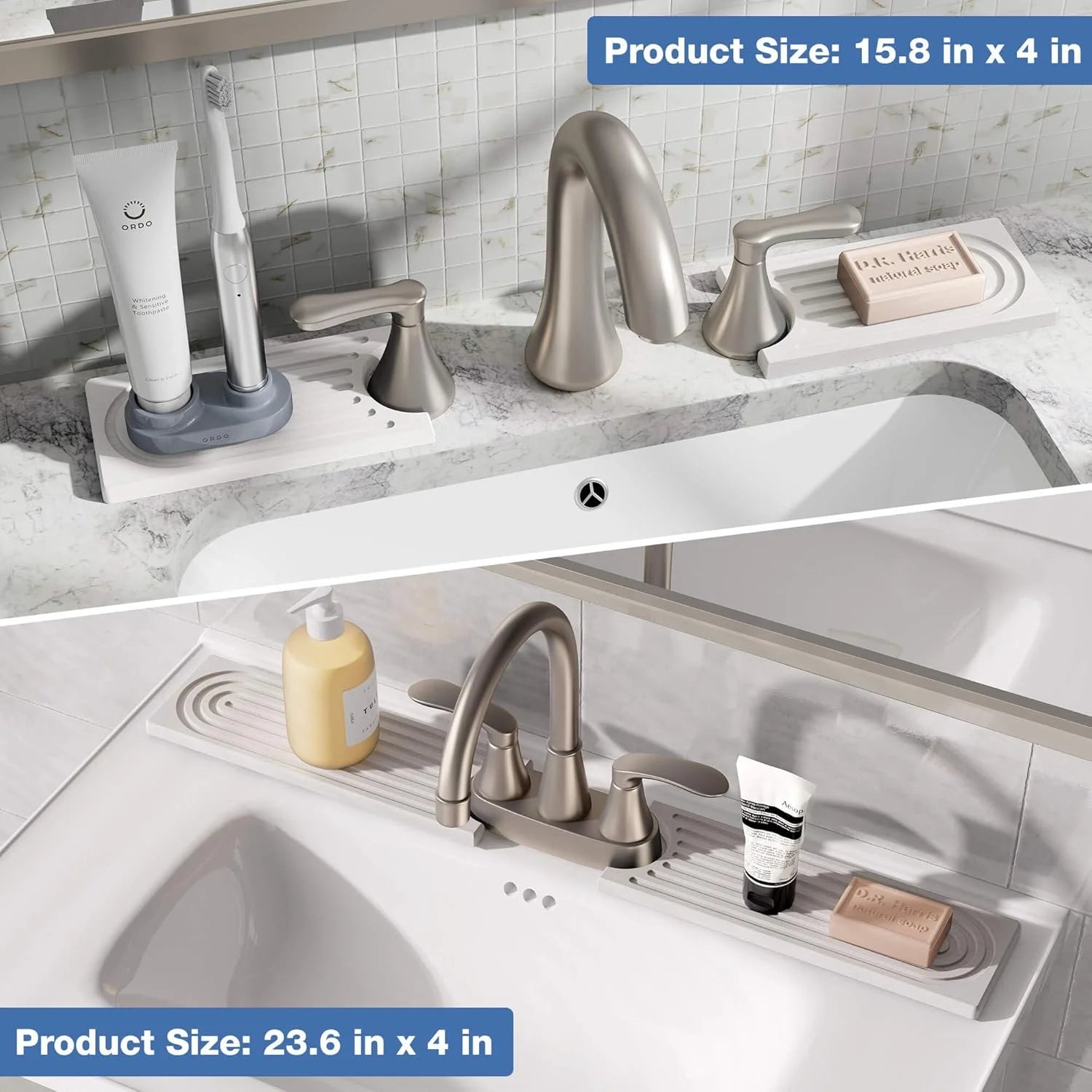 Kitchen Sink Mat, White Diatomite Sink Tray with Drain Hole - Super Absorbent Drying Mat Prevents Water Stains & Mold, Non-Slip Faucet Splash Guard