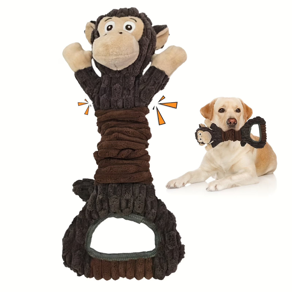 Monkey Dog Toy for Aggressive Chewers, Durable Tug & Chew Toy with Rope Arms - Tough Plush Animal for Large Breed Dogs, No Stuffing