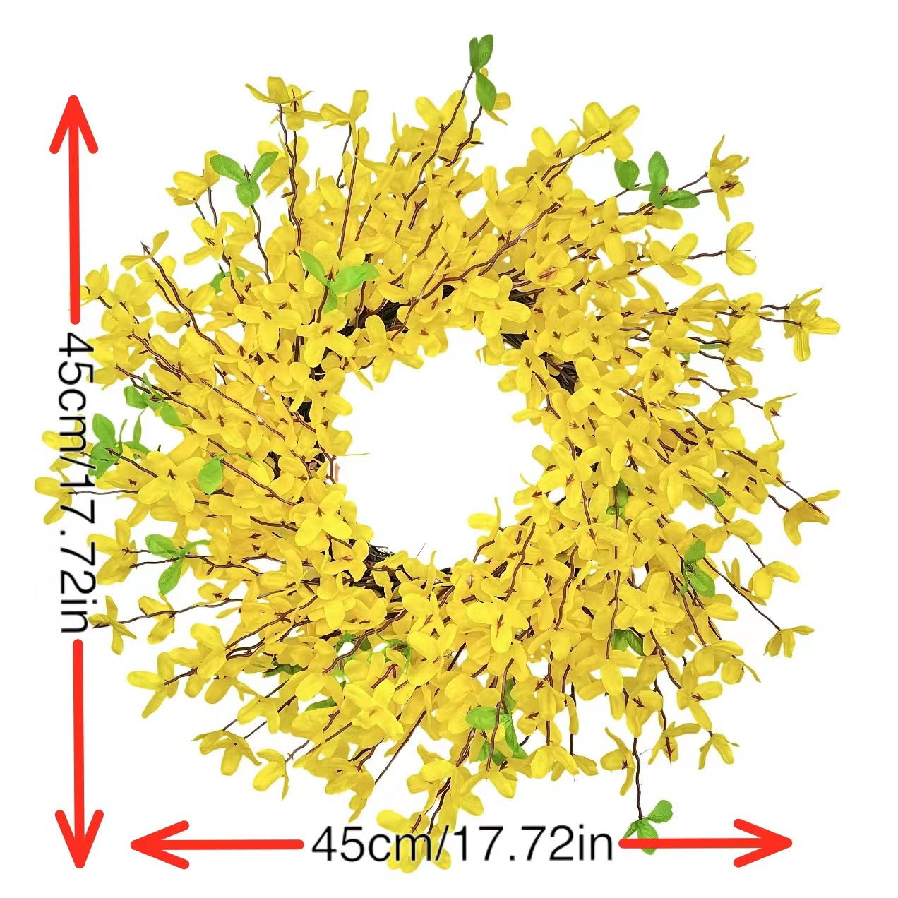 Summer Front Door Wreath 18 Inch Yellow Forsythia Spring Door Wreath, Farmhouse Summer Door Wreath on Grapevines for Christmas Celebration Wall Window Decoration Hanging