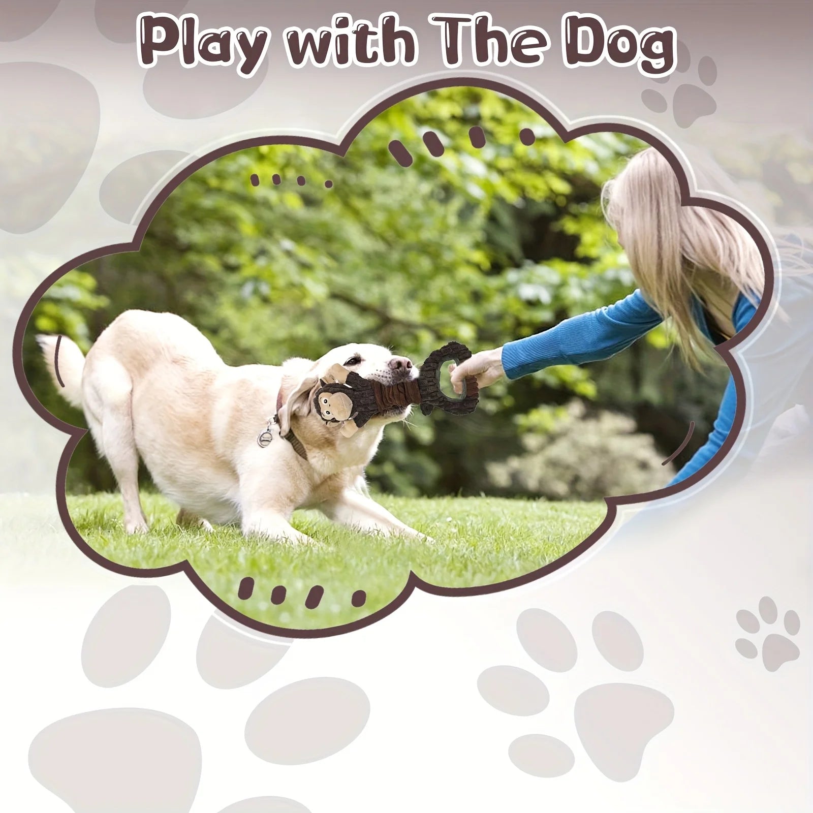 Monkey Dog Toy for Aggressive Chewers, Durable Tug & Chew Toy with Rope Arms - Tough Plush Animal for Large Breed Dogs, No Stuffing