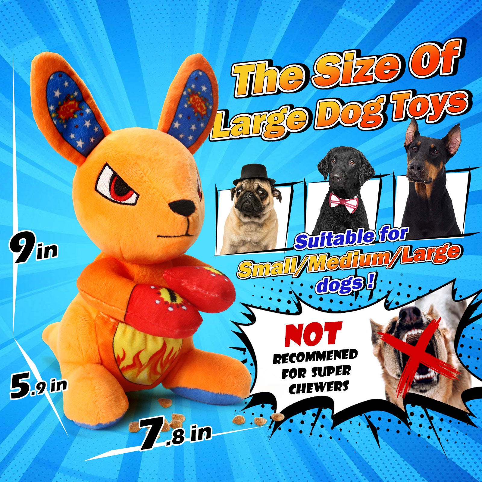 Boxing Kangaroo Dog Toy with Punching Mitts - Plush Squeaky Interactive Toy for Medium Large Dogs, Funny Boxing Partner for Play & Tug of War